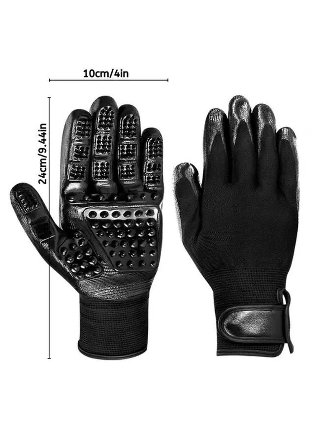 Heavy Duty Horse Grooming Gloves Black Silicone Bumps Non Slip Ergonomic Fit Large Horses Donkeys Mules Durable Pet Care Tools 1 Pair - Image 1